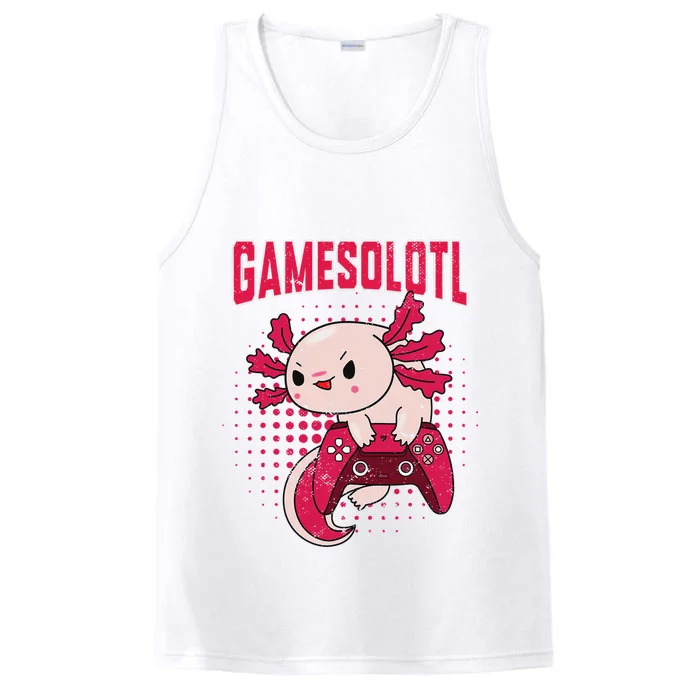 Gamer Axolotl Lover Cute Axolotl Gaming Retro Video Gamer Performance Tank