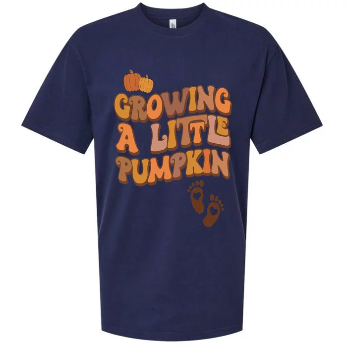 Growing A Little Pumpkin Thanksgiving Pregnancy Announcement Sueded Cloud Jersey T-Shirt