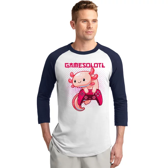 Gamer Axolotl Lover Cute Axolotl Gaming Video Gamer Gifts Baseball Sleeve Shirt