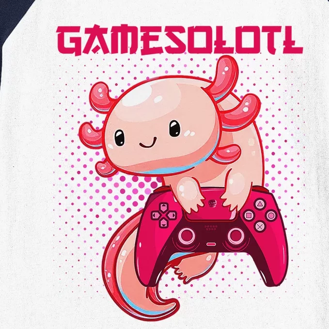 Gamer Axolotl Lover Cute Axolotl Gaming Video Gamer Gifts Baseball Sleeve Shirt