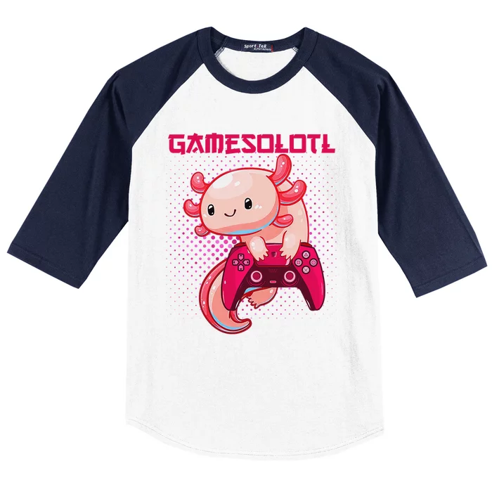 Gamer Axolotl Lover Cute Axolotl Gaming Video Gamer Gifts Baseball Sleeve Shirt