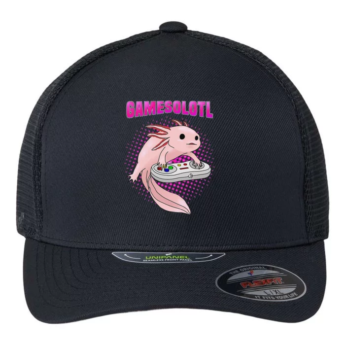 Gamer Axolotl Lover Cute Axolotl Gaming Video Gamer Gifts Flexfit Unipanel Trucker Cap