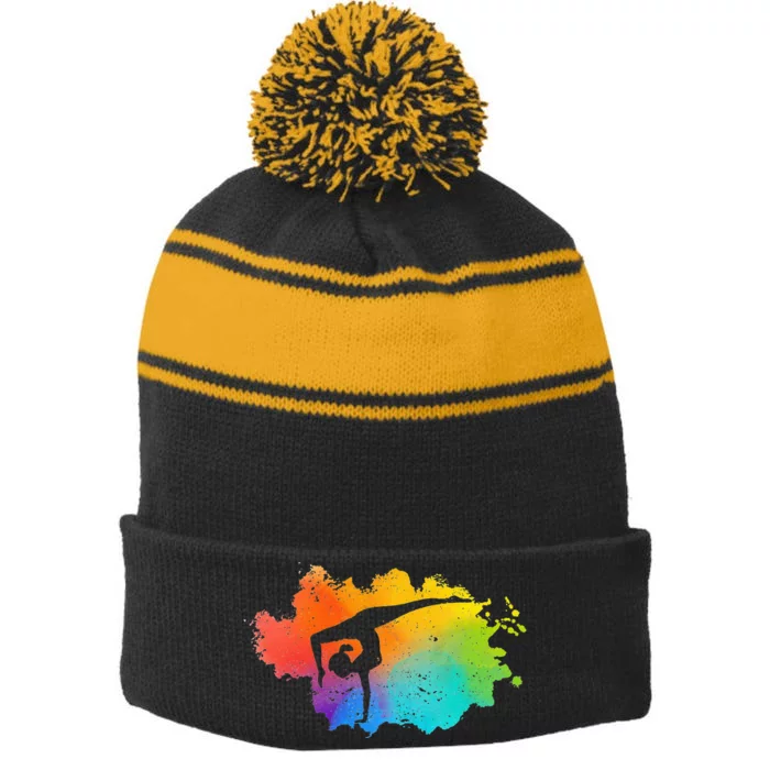 Gymnastics Acrobatics Lover Rainbow Colors Cheerleading Stripe Pom Pom Beanie