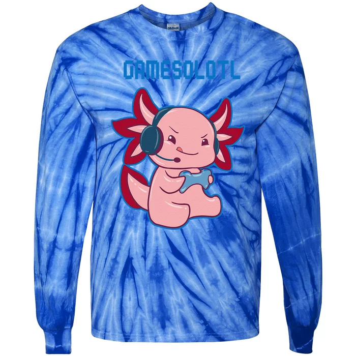 Gamer Axolotl Lover Cute Axolotl Gaming Video Gamer Tie-Dye Long Sleeve Shirt