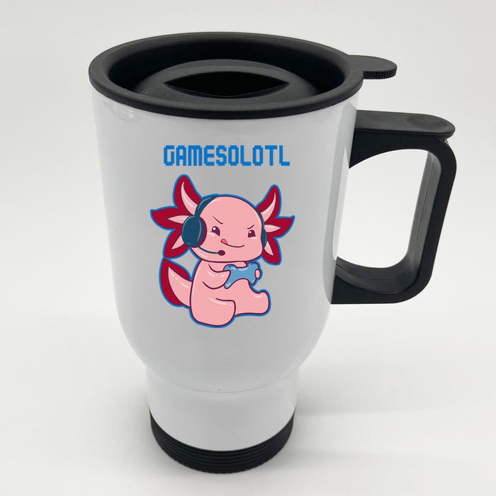 Gamer Axolotl Lover Cute Axolotl Gaming Video Gamer Front & Back Stainless Steel Travel Mug