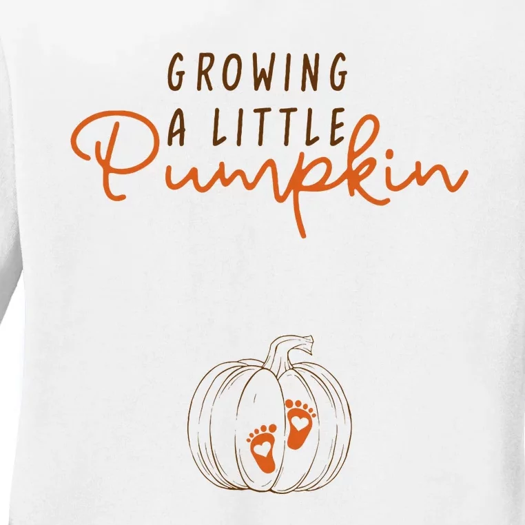 Growing A Little Pumpkin Fall Maternity Thanksgiving Baby Ladies Long Sleeve Shirt