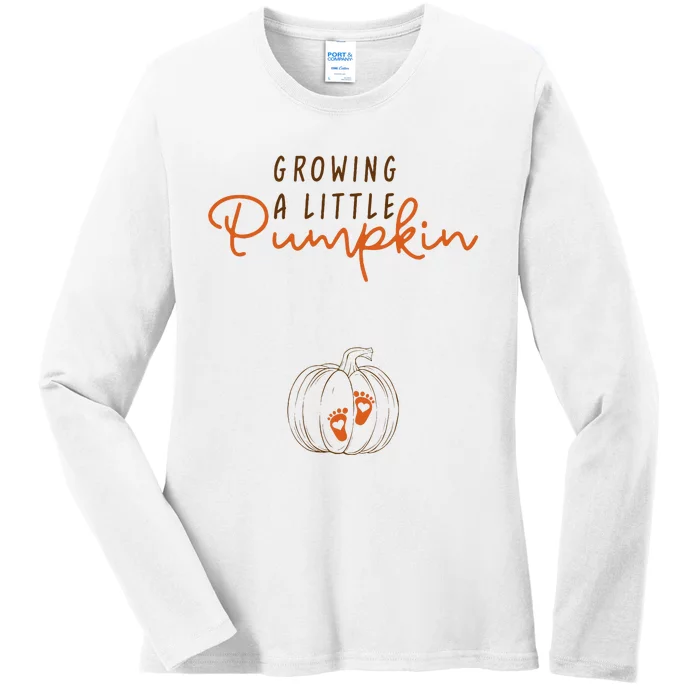 Growing A Little Pumpkin Fall Maternity Thanksgiving Baby Ladies Long Sleeve Shirt