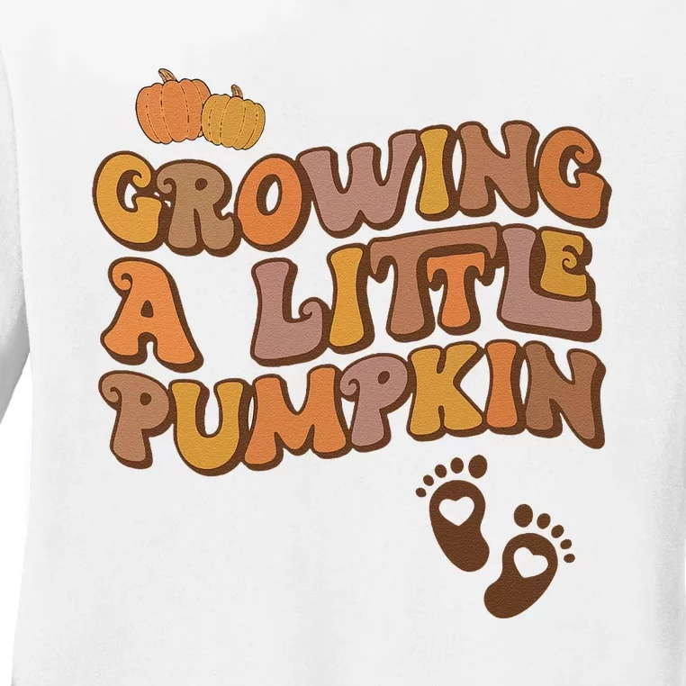 Growing A Little Pumpkin Pregnancy Announcement Halloween Ladies Long Sleeve Shirt