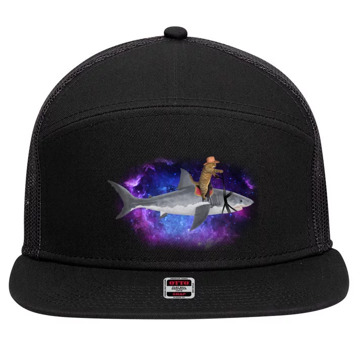 Galaxy Cat Riding Shark 7 Panel Mesh Trucker Snapback Hat