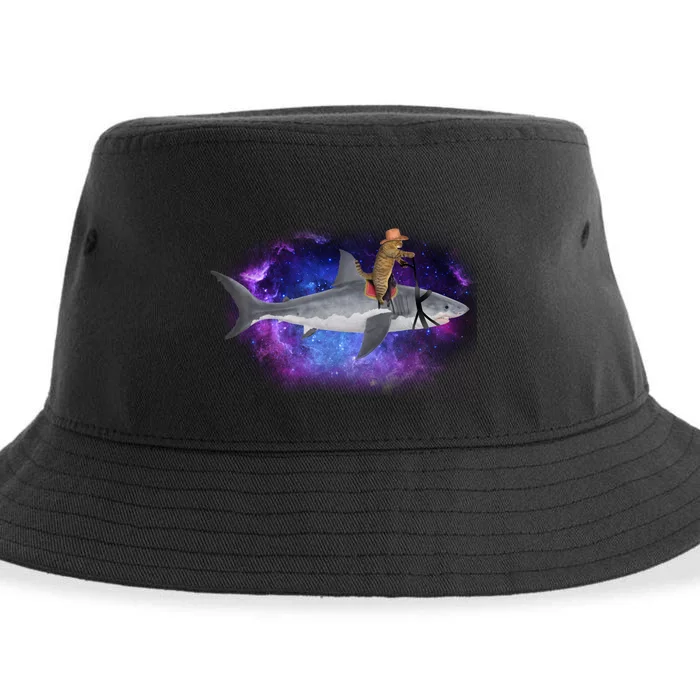 Galaxy Cat Riding Shark Sustainable Bucket Hat