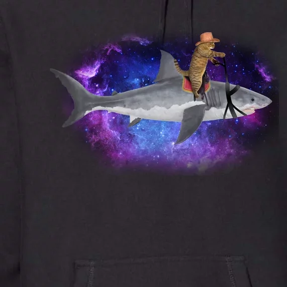 Galaxy Cat Riding Shark Premium Hoodie