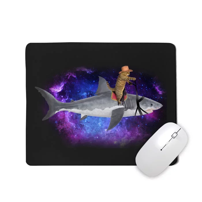 Galaxy Cat Riding Shark Mousepad