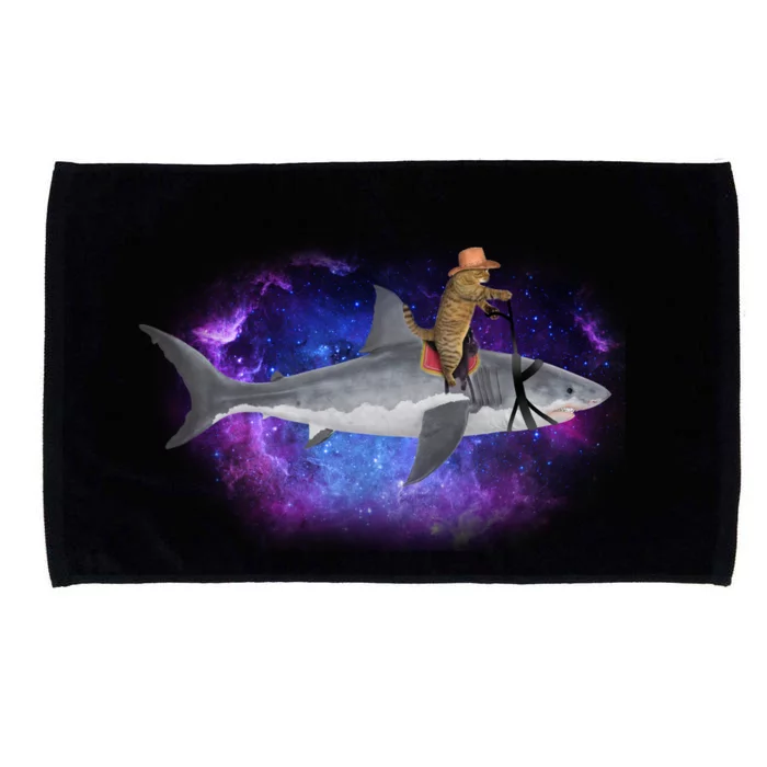 Galaxy Cat Riding Shark Microfiber Hand Towel