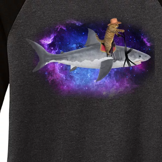 Galaxy Cat Riding Shark Women's Tri-Blend 3/4-Sleeve Raglan Shirt