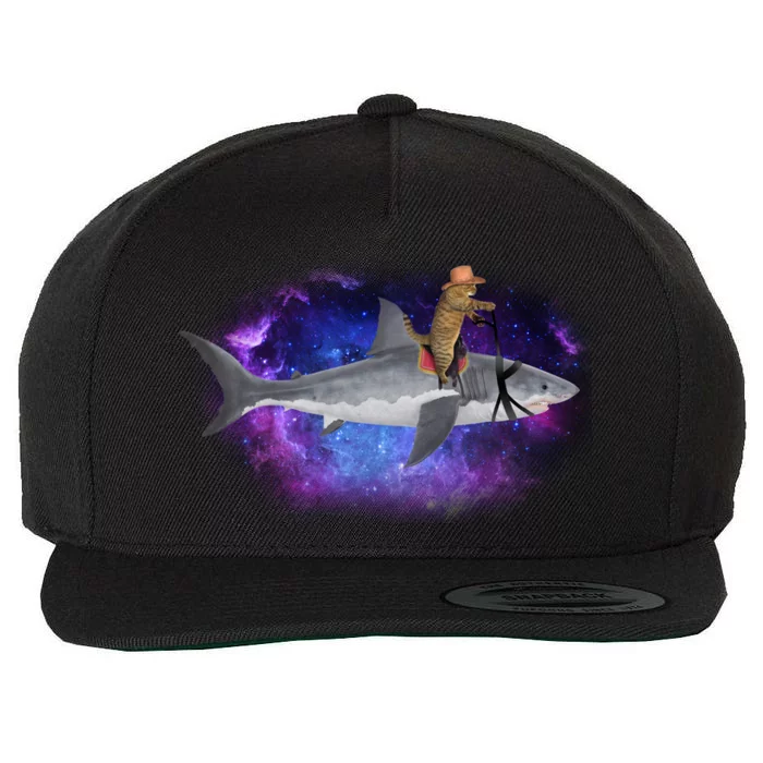 Galaxy Cat Riding Shark Wool Snapback Cap