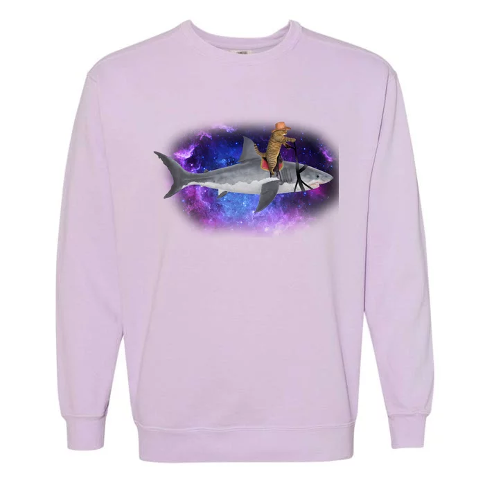 Galaxy Cat Riding Shark Garment-Dyed Sweatshirt