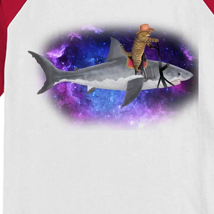 Galaxy Cat Riding Shark Kids Colorblock Raglan Jersey