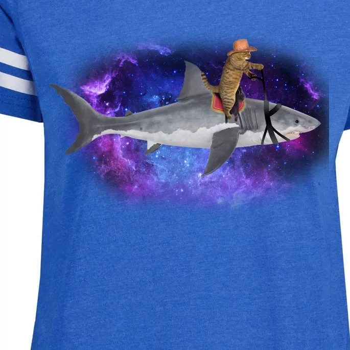 Galaxy Cat Riding Shark Enza Ladies Jersey Football T-Shirt