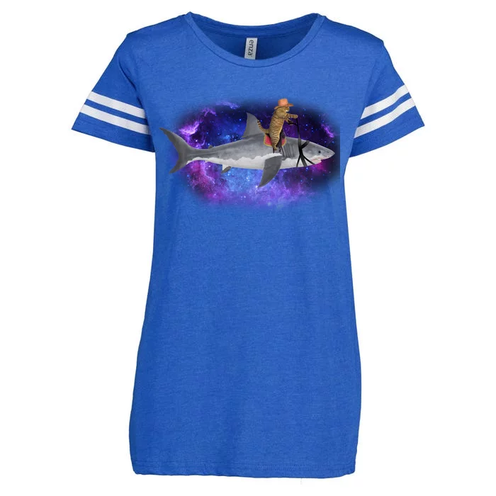 Galaxy Cat Riding Shark Enza Ladies Jersey Football T-Shirt