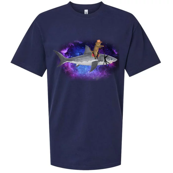 Galaxy Cat Riding Shark Sueded Cloud Jersey T-Shirt