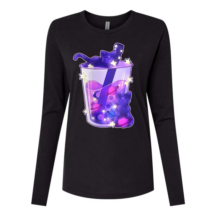 Galaxy Cats Boba Tea Womens Cotton Relaxed Long Sleeve T-Shirt