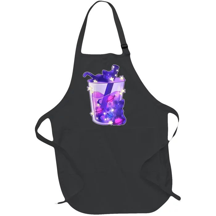 Galaxy Cats Boba Tea Full-Length Apron With Pocket