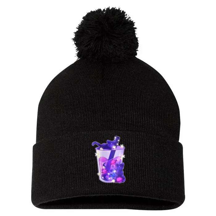 Galaxy Cats Boba Tea Pom Pom 12in Knit Beanie