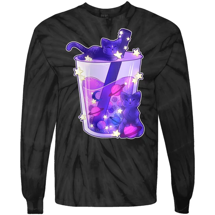 Galaxy Cats Boba Tea Tie-Dye Long Sleeve Shirt