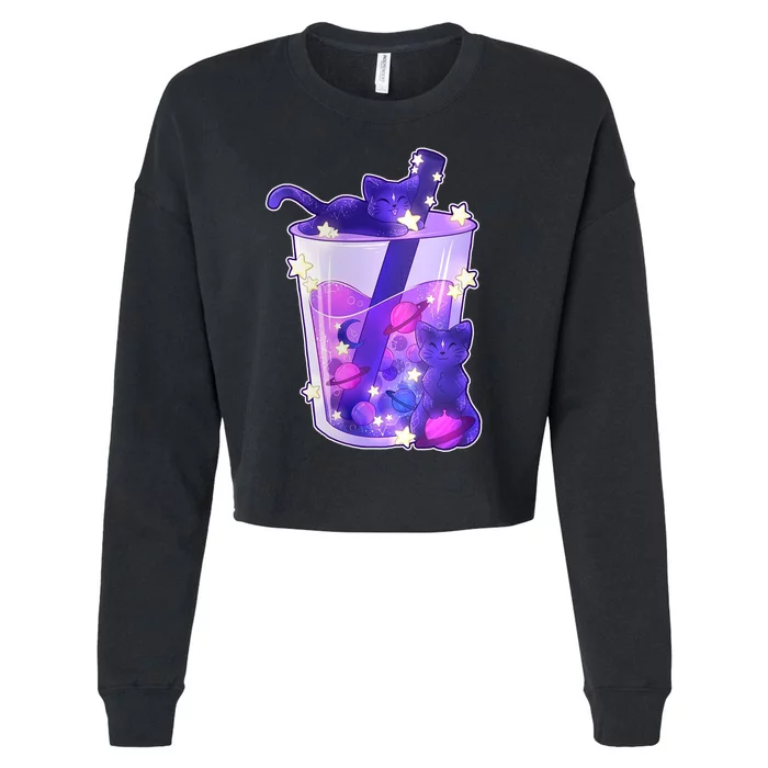 Galaxy Cats Boba Tea Cropped Pullover Crew