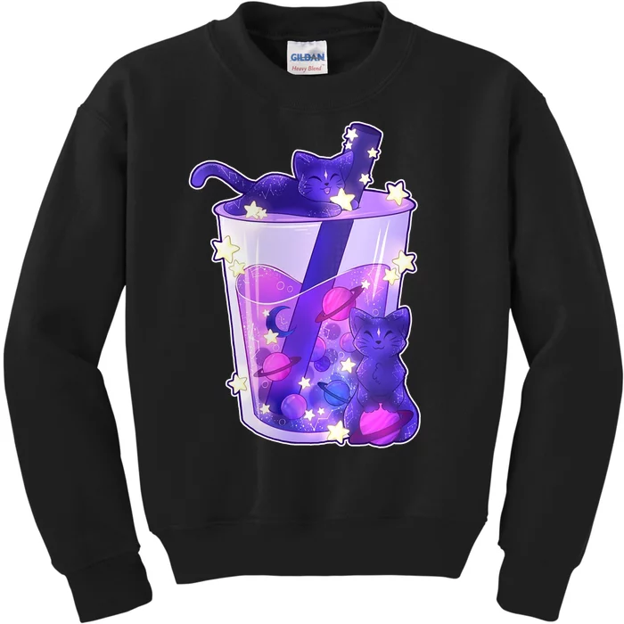 Galaxy Cats Boba Tea Kids Sweatshirt