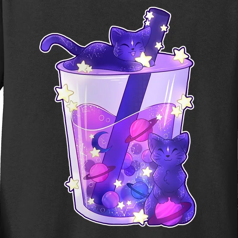 Galaxy Cats Boba Tea Kids Long Sleeve Shirt