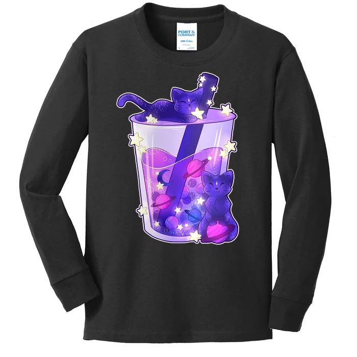 Galaxy Cats Boba Tea Kids Long Sleeve Shirt