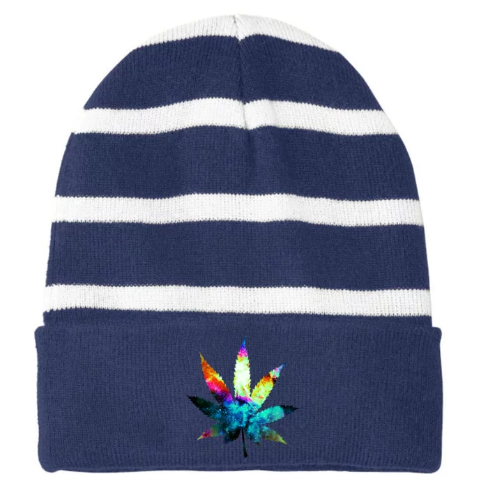 Galaxy Kush In Space Weed Striped Beanie with Solid Band