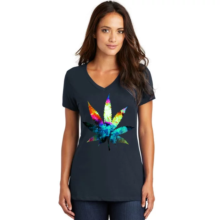 Galaxy Kush In Space Weed Women's V-Neck T-Shirt