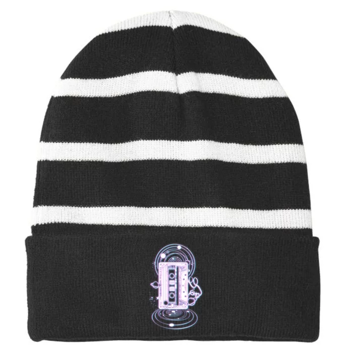 Galaxy Retro Space Cassette Tape Striped Beanie with Solid Band