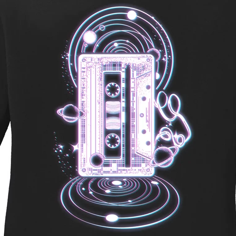 Galaxy Retro Space Cassette Tape Ladies Long Sleeve Shirt