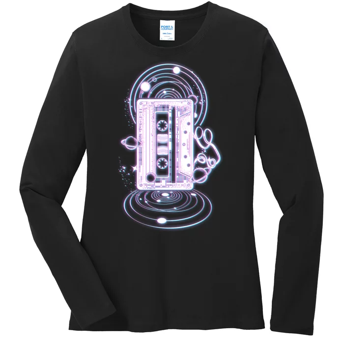 Galaxy Retro Space Cassette Tape Ladies Long Sleeve Shirt