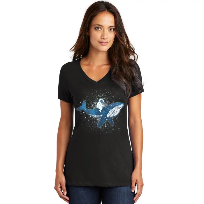 Galaxy Space Astronaut Whale Women's V-Neck T-Shirt