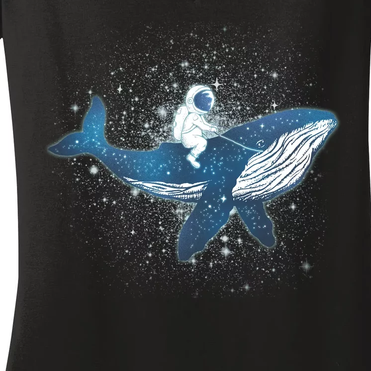 Galaxy Space Astronaut Whale Women's V-Neck T-Shirt