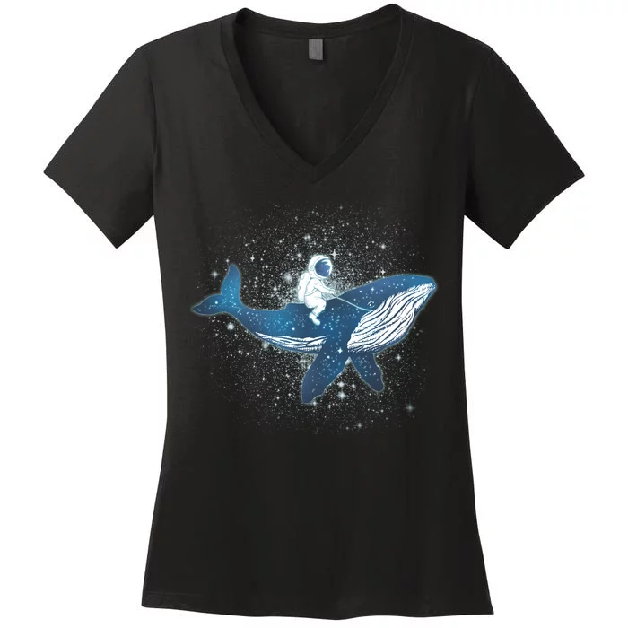 Galaxy Space Astronaut Whale Women's V-Neck T-Shirt