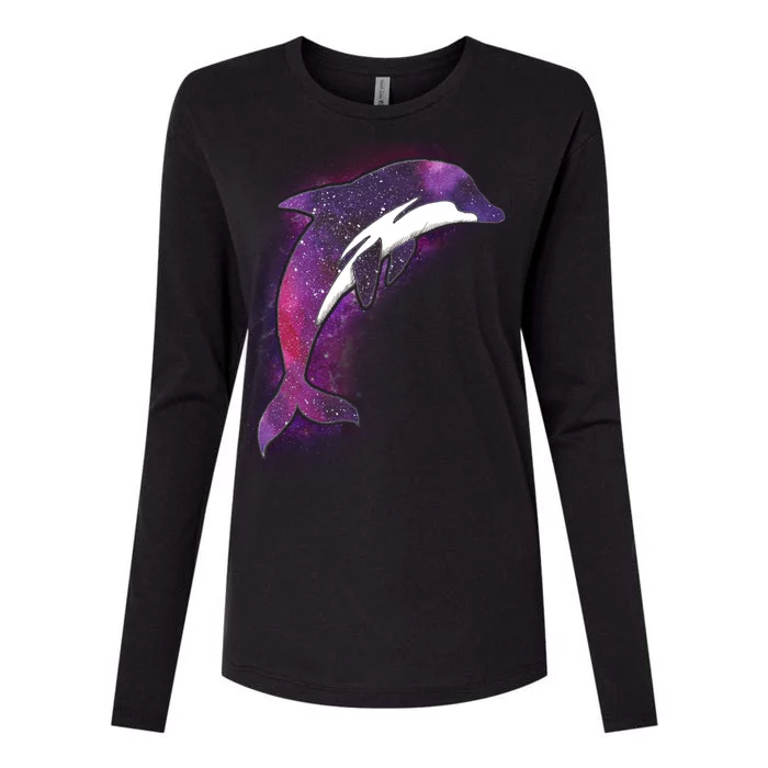 Galaxy Stars Dolphin Womens Cotton Relaxed Long Sleeve T-Shirt