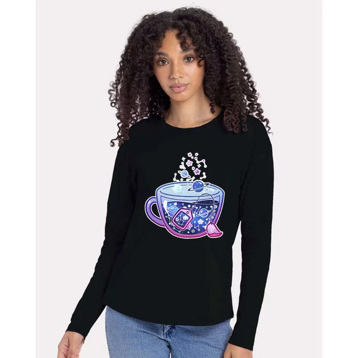 Galaxy Tea Cool Space Graphic Womens Cotton Relaxed Long Sleeve T-Shirt