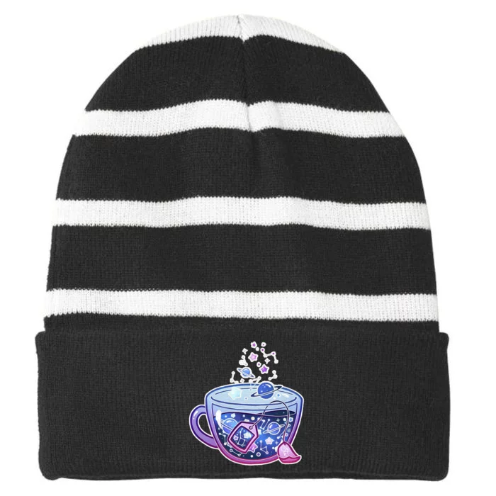 Galaxy Tea Cool Space Graphic Striped Beanie with Solid Band