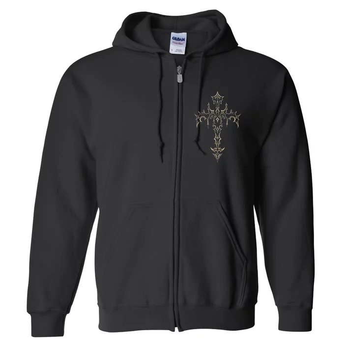 Grunge Aesthetic Mall Goth Gothic Cross Full Zip Hoodie