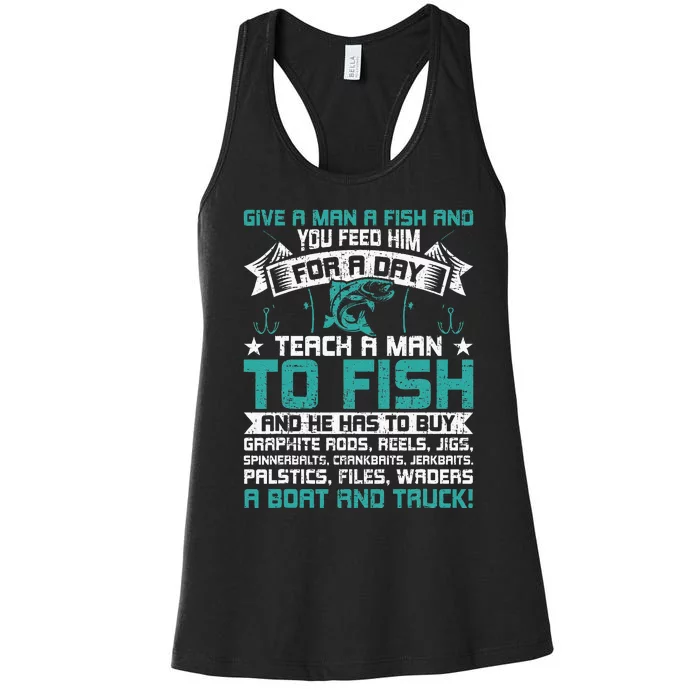 Give A Man A Fish Carp Fly Fishing Angling Women's Racerback Tank