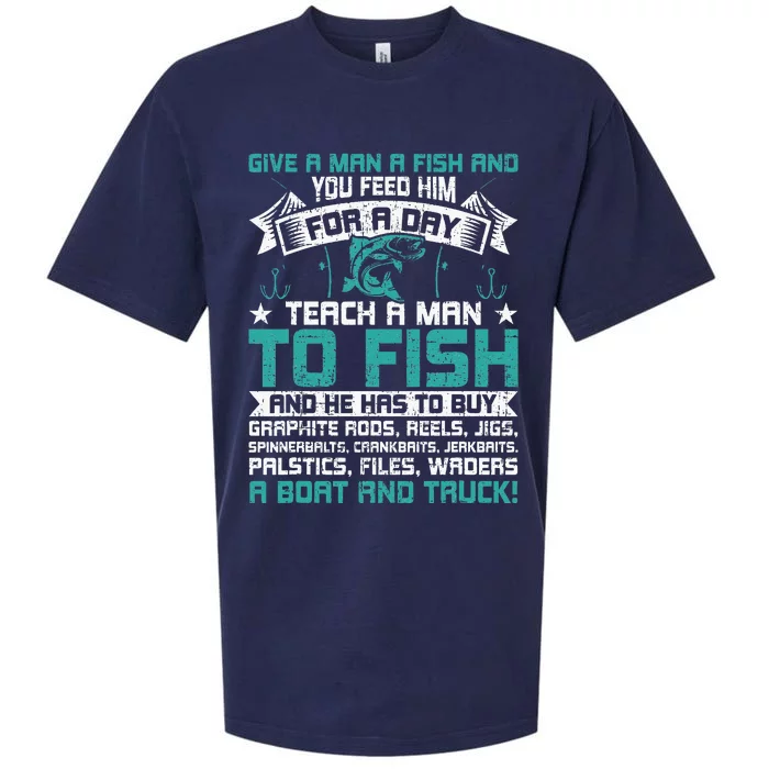 Give A Man A Fish Carp Fly Fishing Angling Sueded Cloud Jersey T-Shirt