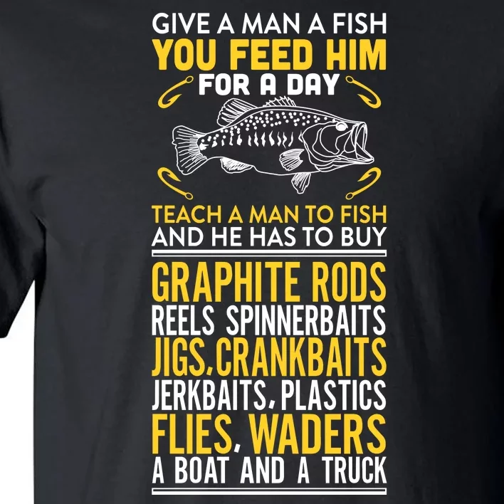 Give A Man A Fish You Feed Him For A Day Teach Him To Fish Funny Tall T-Shirt