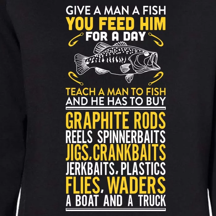 Give A Man A Fish You Feed Him For A Day Teach Him To Fish Funny Womens California Wash Sweatshirt