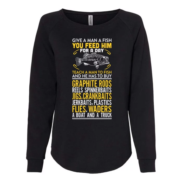 Give A Man A Fish You Feed Him For A Day Teach Him To Fish Funny Womens California Wash Sweatshirt