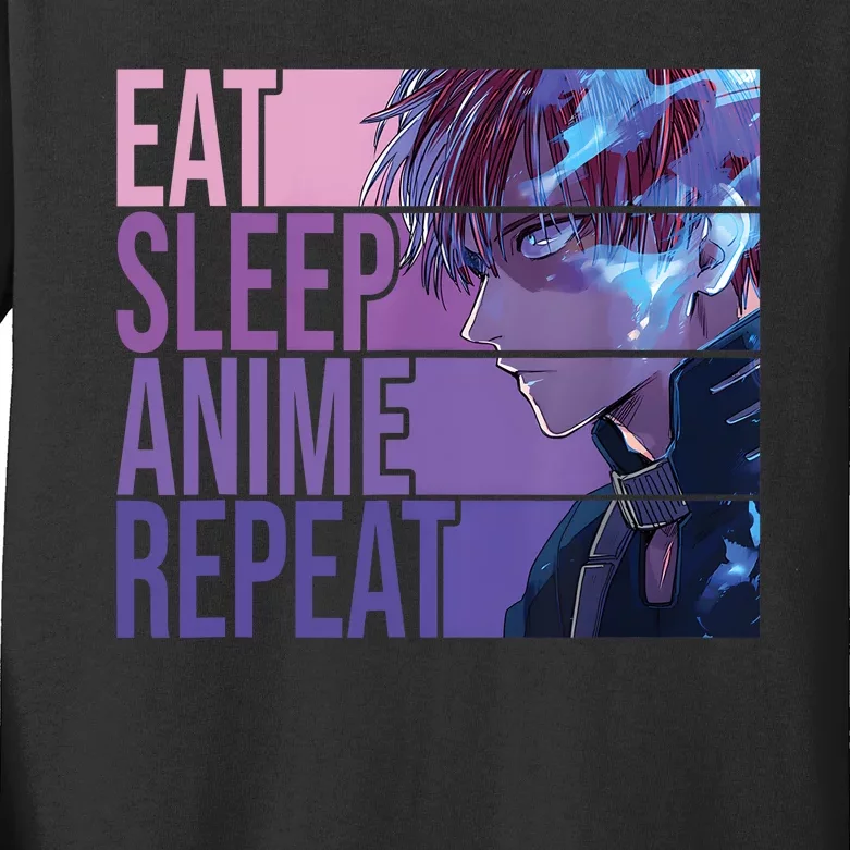 Graphic Academia My Hero Todoroki Eat Sleep Anime Repeat Kids Long Sleeve Shirt